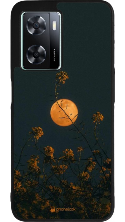 Coque OPPO A57 5G - Silicone rigide noir Moon Flowers