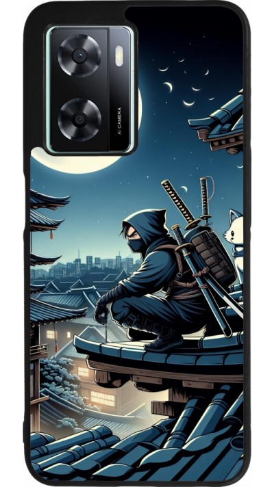 Coque OPPO A57 5G - Silicone rigide noir Ninja sous la lune