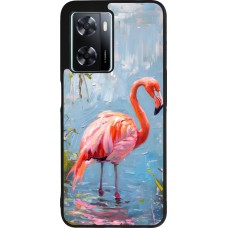 OPPO A57 5G Case Hülle - Silikon schwarz Paint Flamingo