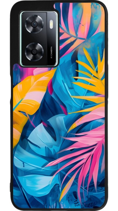 Coque OPPO A57 5G - Silicone rigide noir Palms Blue