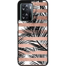 Coque OPPO A57 5G - Silicone rigide noir Palm trees gold stripes