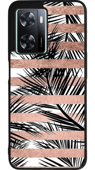 Coque OPPO A57 5G - Silicone rigide noir Palm trees gold stripes