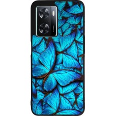 Coque OPPO A57 5G - Silicone rigide noir Papillon bleu