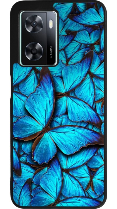 Coque OPPO A57 5G - Silicone rigide noir Papillon bleu