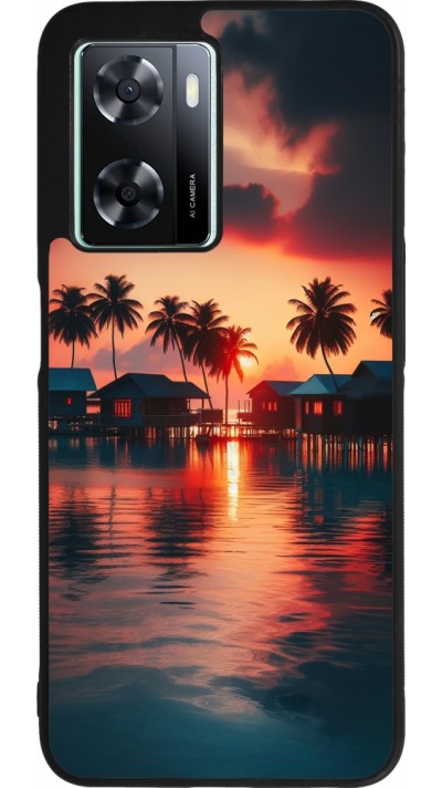Coque OPPO A57 5G - Silicone rigide noir Paradis Maldives