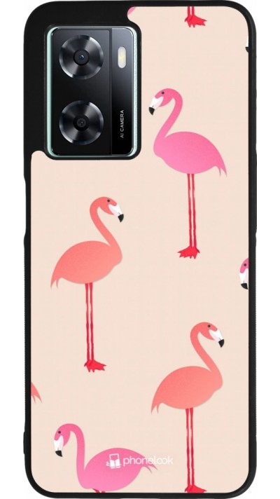 Coque OPPO A57 5G - Silicone rigide noir Pink Flamingos Pattern