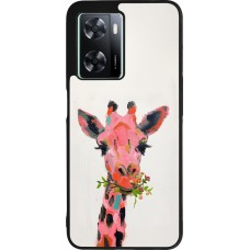 Coque OPPO A57 5G - Silicone rigide noir Pink Girafe Paint