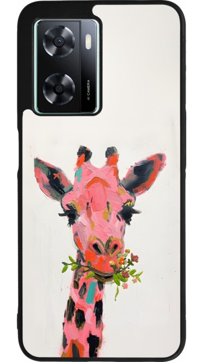 Coque OPPO A57 5G - Silicone rigide noir Pink Girafe Paint