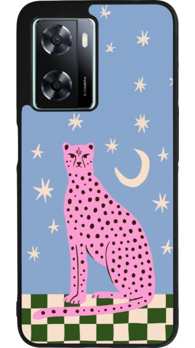 Coque OPPO A57 5G - Silicone rigide noir Pink leopard with stars 2026