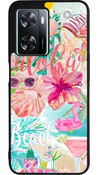 Coque OPPO A57 5G - Silicone rigide noir Preppy Collage Aloha