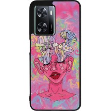 Coque OPPO A57 5G - Silicone rigide noir Psychedelic pink mushroom