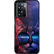 Coque OPPO A57 5G - Silicone rigide noir Red Blue Cat Glasses