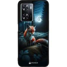 Coque OPPO A57 5G - Silicone rigide noir Renard lune forêt