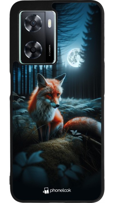 Coque OPPO A57 5G - Silicone rigide noir Renard lune forêt