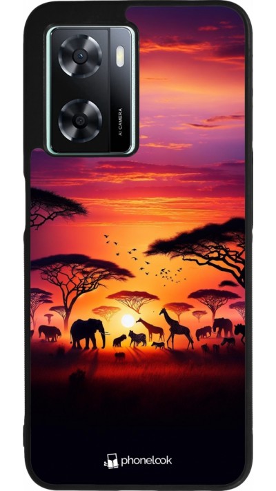 Coque OPPO A57 5G - Silicone rigide noir Safari sunset wildlife