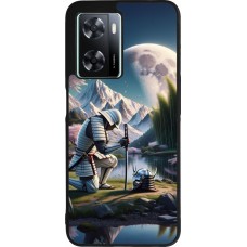 OPPO A57 5G Case Hülle - Silikon schwarz Samurai Katana Mond