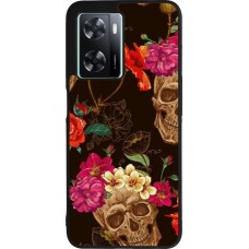 Coque OPPO A57 5G - Silicone rigide noir Skulls and flowers