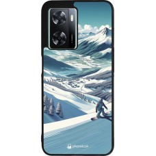 Coque OPPO A57 5G - Silicone rigide noir Snowboarder Montagne