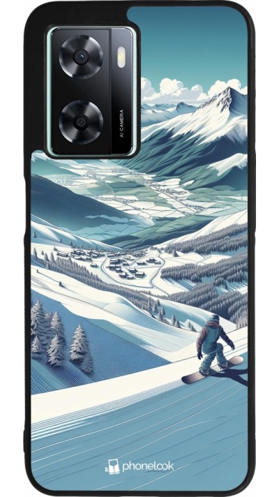 Coque OPPO A57 5G - Silicone rigide noir Snowboarder Montagne