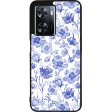 Coque OPPO A57 5G - Silicone rigide noir Spring 23 watercolor blue flowers