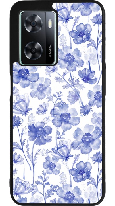Coque OPPO A57 5G - Silicone rigide noir Spring 23 watercolor blue flowers