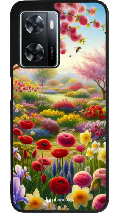 Coque OPPO A57 5G - Silicone rigide noir Spring 25 Bouquet printemps