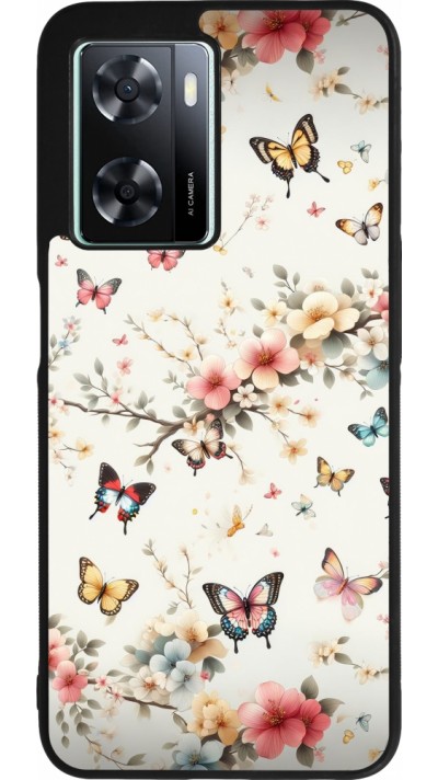 Coque OPPO A57 5G - Silicone rigide noir Spring 25 Papillons Légers