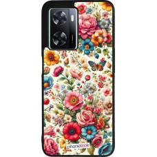 Coque OPPO A57 5G - Silicone rigide noir Spring 25 printemps fleuri