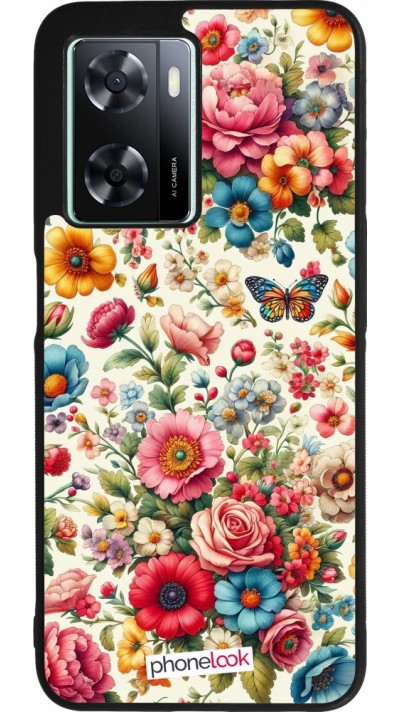 Coque OPPO A57 5G - Silicone rigide noir Spring 25 printemps fleuri