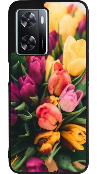 OPPO A57 5G Case Hülle - Silikon schwarz Bouquet of tulips Spring 2026