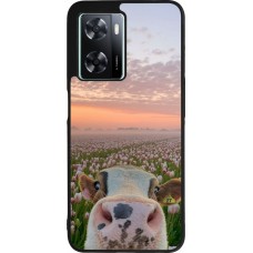 OPPO A57 5G Case Hülle - Silikon schwarz Cow with tulips Spring 2026