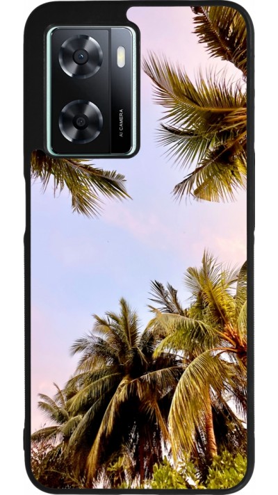 Coque OPPO A57 5G - Silicone rigide noir Summer 2023 palm tree vibe