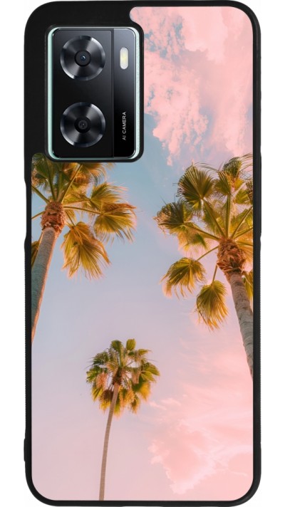 Coque OPPO A57 5G - Silicone rigide noir Summer 2025 Palmiers