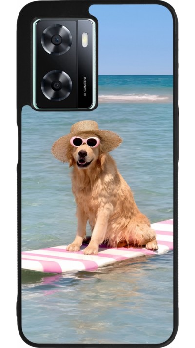 Coque OPPO A57 5G - Silicone rigide noir Summer Dog on Paddle
