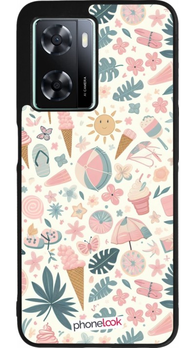 Coque OPPO A57 5G - Silicone rigide noir Summer Pink Pattern