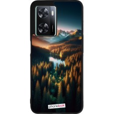 OPPO A57 5G Case Hülle - Silikon schwarz Sonnenuntergang Waldsee