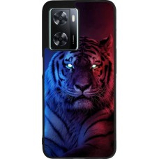 Coque OPPO A57 5G - Silicone rigide noir Tiger Blue Red