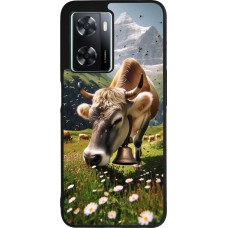 Coque OPPO A57 5G - Silicone rigide noir Vache montagne Valais