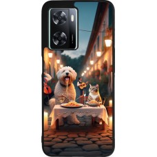 Coque OPPO A57 5G - Silicone rigide noir Valentine 2024 Dog & Cat Candlelight