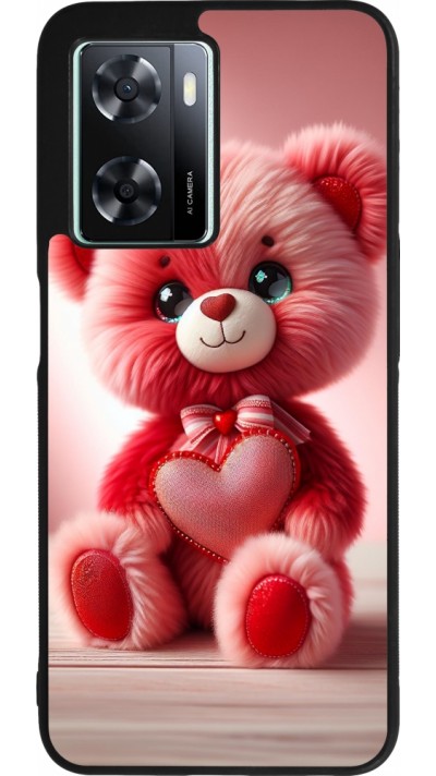 OPPO A57 5G Case Hülle - Silikon schwarz Valentin 2024 Rosaroter Teddybär