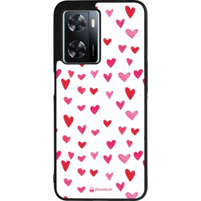 Coque OPPO A57 5G - Silicone rigide noir Valentine 2022 Many pink hearts