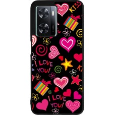 Coque OPPO A57 5G - Silicone rigide noir Valentine 2023 love symbols