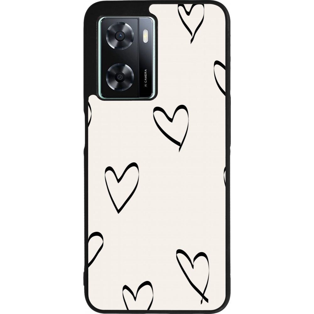 Coque OPPO A57 5G - Silicone rigide noir Valentine 2023 minimalist hearts
