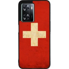 Coque OPPO A57 5G - Silicone rigide noir Vintage Flag SWISS