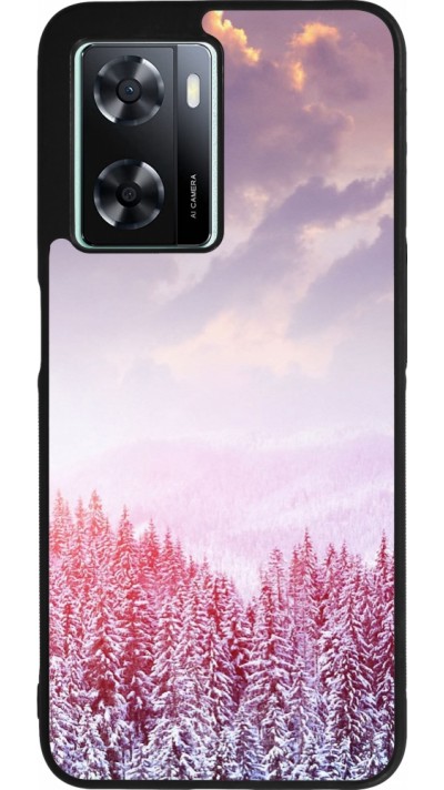 OPPO A57 5G Case Hülle - Silikon schwarz Winter 22 Pink Forest