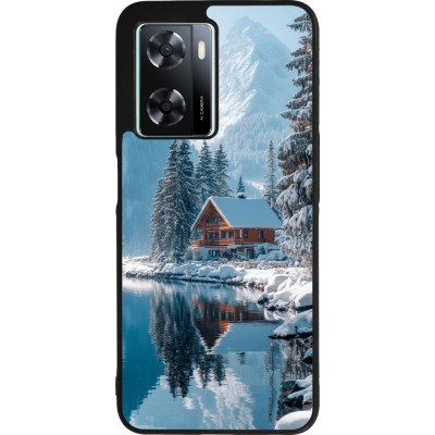 Coque OPPO A57 5G - Silicone rigide noir Winter 25 Winter house forest day