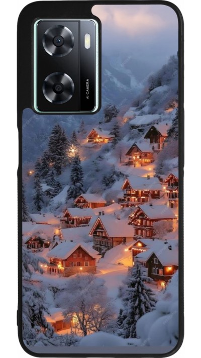 OPPO A57 5G Case Hülle - Silikon schwarz Winter 25 Winter snowy village