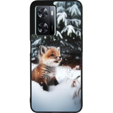 Coque OPPO A57 5G - Silicone rigide noir Noël 2023 Renardeau sapin