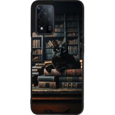 OPPO A93s 5G Case Hülle - Silikon schwarz Katze Bücher dunkel