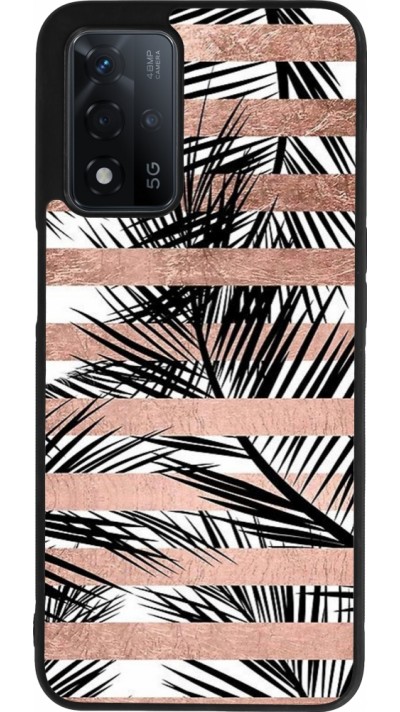 OPPO A93s 5G Case Hülle - Silikon schwarz Palm trees gold stripes